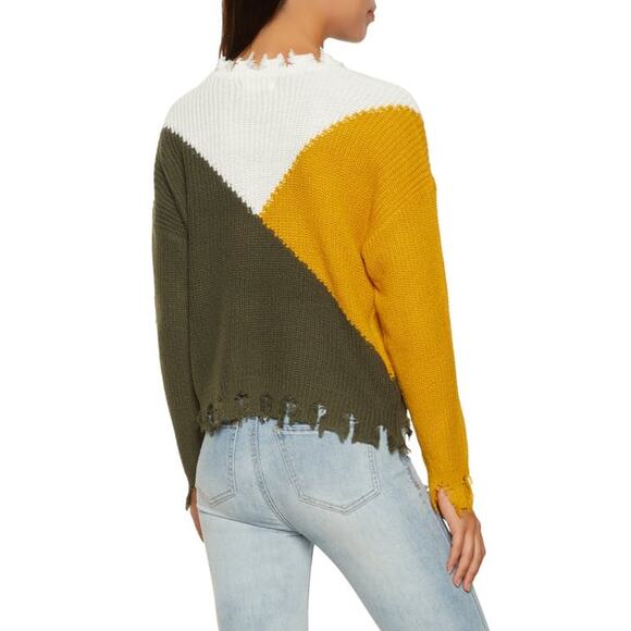 Full Circle Trends Colorblock Ripped Hem Sweater Olive NWT - Picture 2 of 2